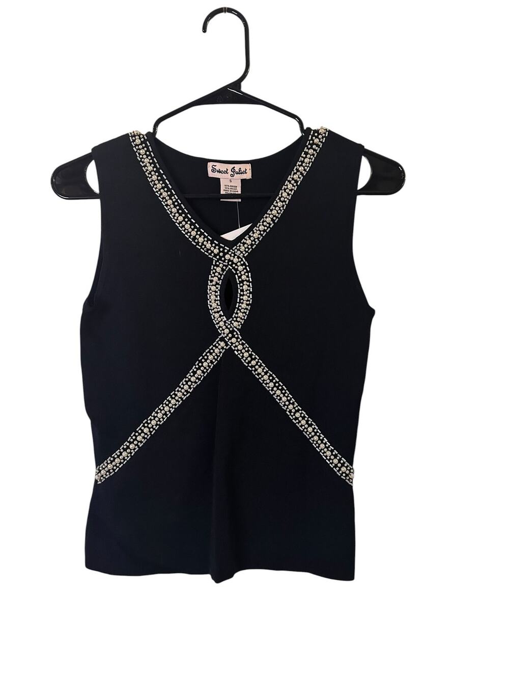 Sweet Juliet Black White Beaded Sleeveless Blouse Women Sz S